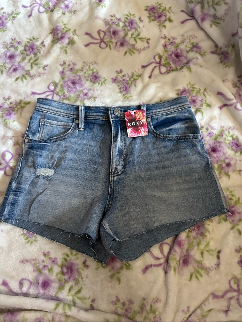 Roxy Light Blue Distressed Denim Cutoff Shorts